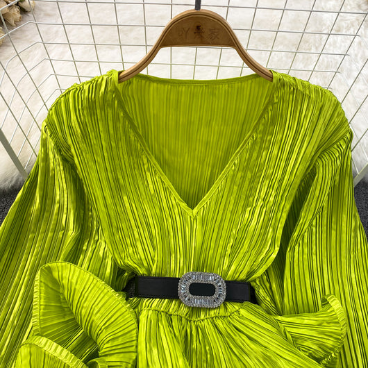 Blusa Suelta con Cuello V, Mangas Largas y Volantes en Bajo - Image 49