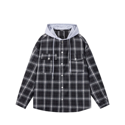 Camisa de Trabajo Cuadros Retro Americana con Capucha para Hombre - Image 12