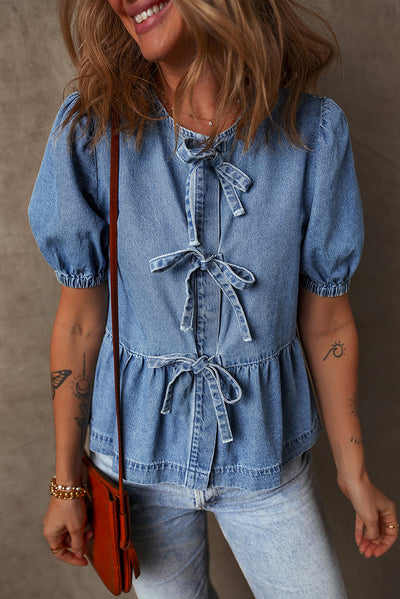 Blusa Elegante con Detalle de Moño y Fruncido - Image 11