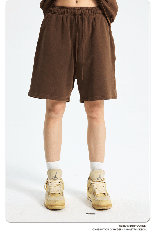 Shorts Deportivos de Algodón Puro Teñidos con Patrón Vintage Lavado - Image 43