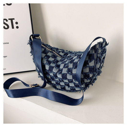 Bolsa de Hombro Underarm Denim con Diseño Cuadrícula Escocesa - Image 32