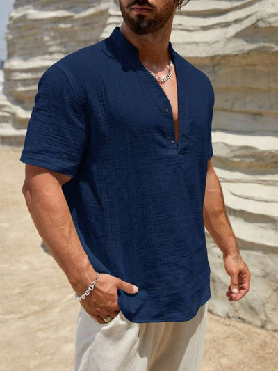 Camisa Casual de Manga Corta con Cuello Parado - Transpirable y Versátil - Image 59