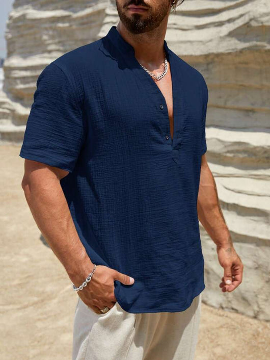 Camisa Casual de Manga Corta con Cuello Parado - Transpirable y Versátil - Image 59