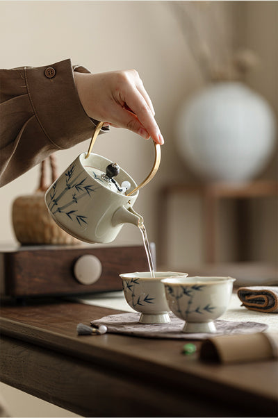 Tetera de Bambú Pintada a Mano con Juego de 2 Tazas - Image 16