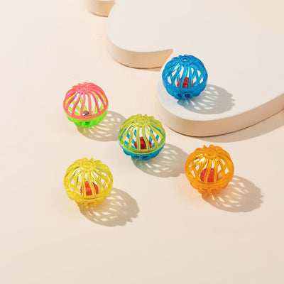 Six colorful plastic bell mesh hollow cat teasing balls in orange, green, red, purple, and pink, each 4cm. - Image 25