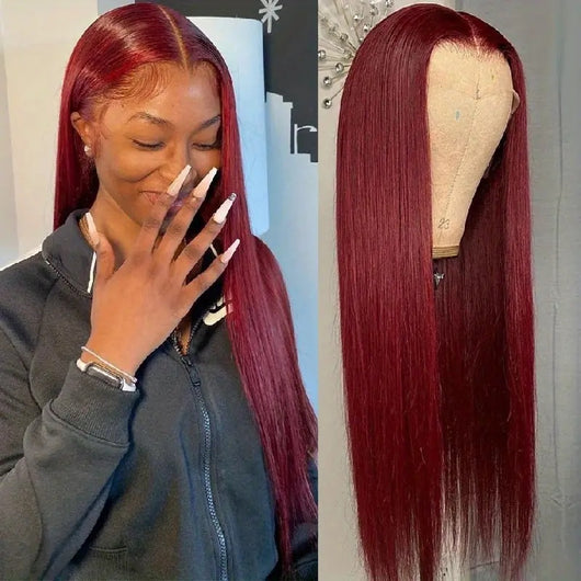 Peluca Roja Vino Cabello Liso Frente de Encaje - Image 17