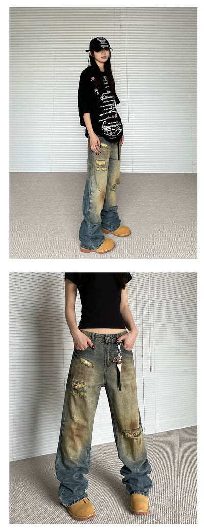 Pantalones Vaqueros Rotos Oversize Rectos de Pierna Ancha - Estilo Urbano Descontracturado - Image 17