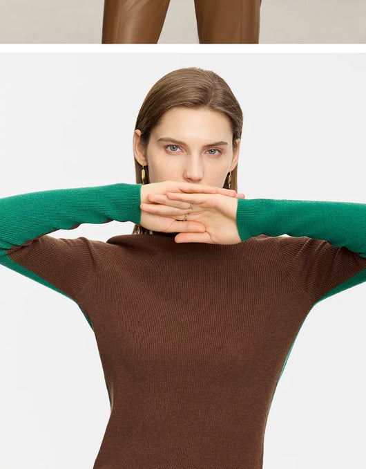 Suéter de Cuello Alto Bicolor en Lana Merino, Ajuste Slim para Mujer - Image 26