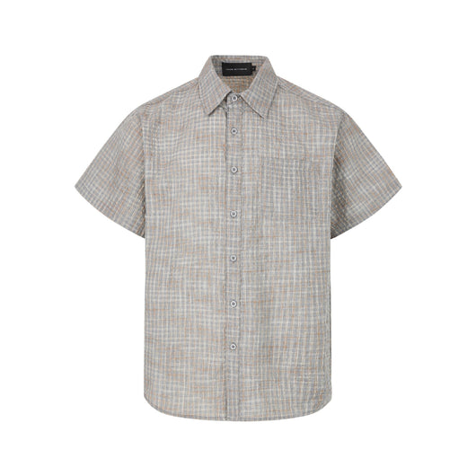 Camisa Cuadriculada Seersucker Suelta para Hombre - Manga Corta Verano - Image 34