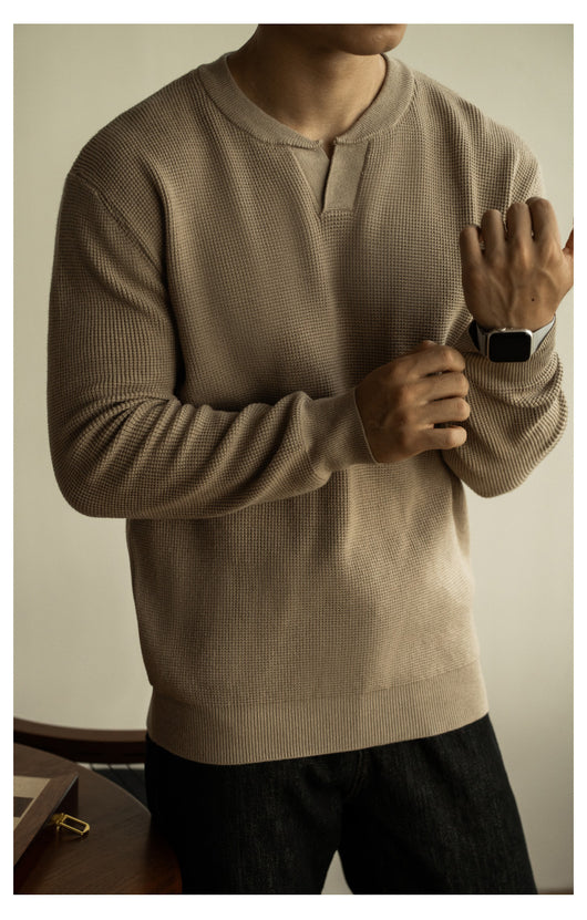 Suéter Henley Casual de Cuello V y Manga Larga para Hombre - Image 21