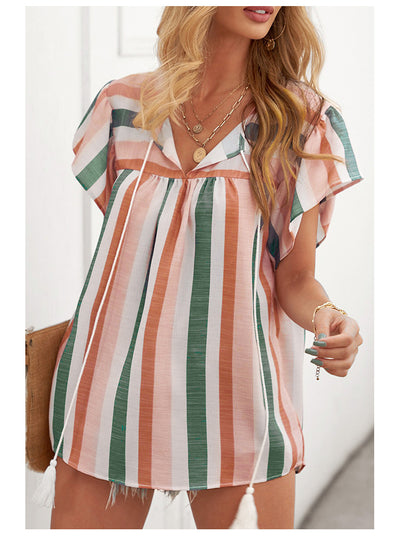 Blusa de Verano con Rayas y Contraste de Colores en Gasa - Image 12