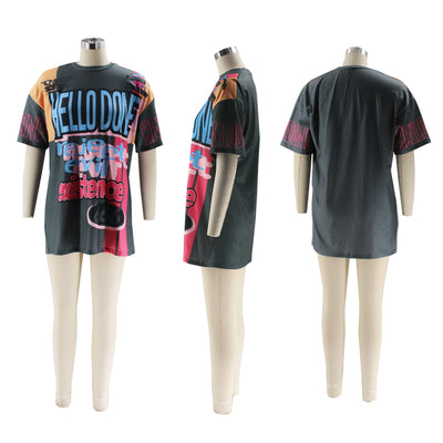 Polera Cuello Redondo Oversized Letras Multicolor Estilo Urbano - Image 46