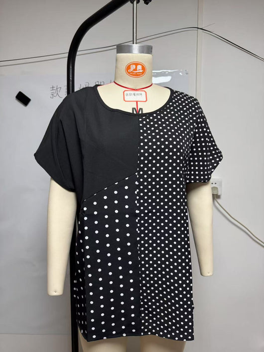 Blusa Estampada de Lunares para Mujer - Cuello Redondo y Manga Corta - Image 15