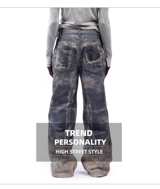Jeans Rectos Lavados con Patrón Distressed en Tonos Neutros - Image 22