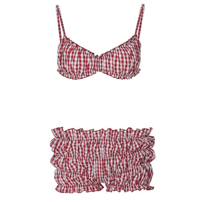 Bikini de Cintura Alta a Cuadros Estilo Europeo para Mujer - Image 14