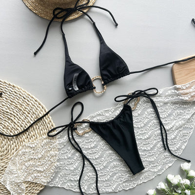 Bikini Entallado de Color Liso con Lazos Ajustables - Image 24