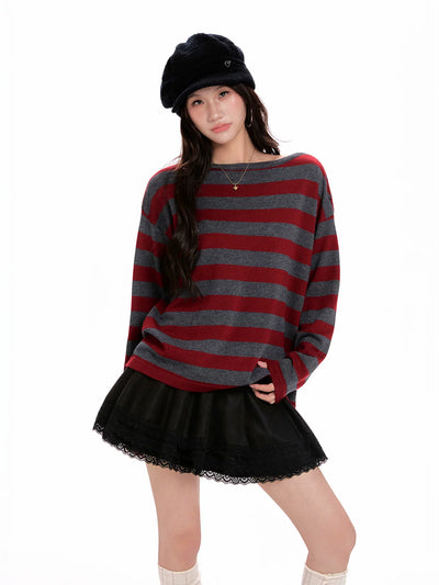 Suéter Tejido de Rayas Rojas con Mangas Largas para Mujer - Image 12