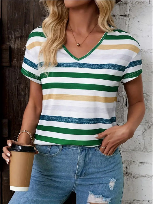 Playera Rayada de Cuello Redondo Manga Corta - Image 8
