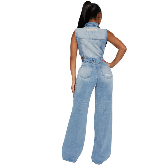 Jumpsuit Denim Elástico Slim Fit Cintura Alta Mujer - Image 29