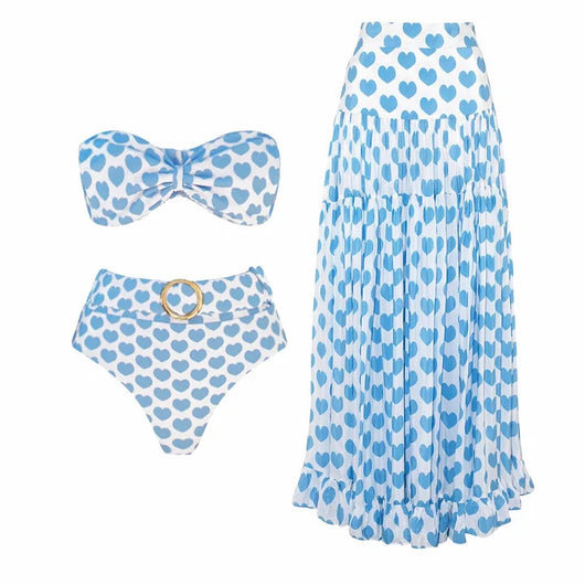 White shorts with blue heart print and ruffled sides, perfect for a fun vacation or casual summer day. - Image 69