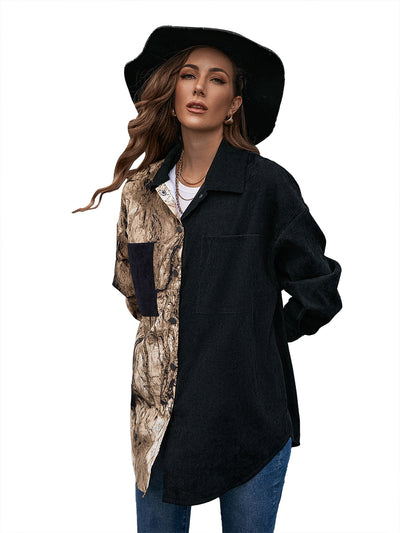 Blusa Suelta Estampado Leopardo Manga Larga Bicolor para Mujer - Image 26