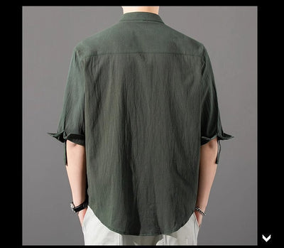 Camisa Hombre Manga Corta Algodón y Lino - Corte Suelto Moderno Talla Grande - Image 33