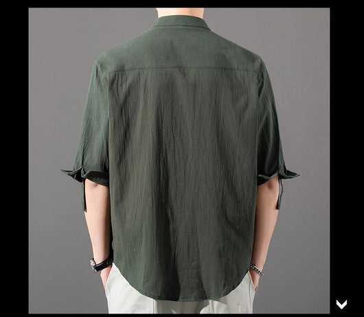 Camisa Hombre Manga Corta Algodón y Lino - Corte Suelto Moderno Talla Grande - Image 33