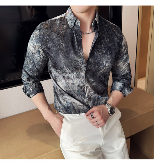 Camisa Tie-Dye Estampada Manga Larga Slim Fit para Hombre - Image 15
