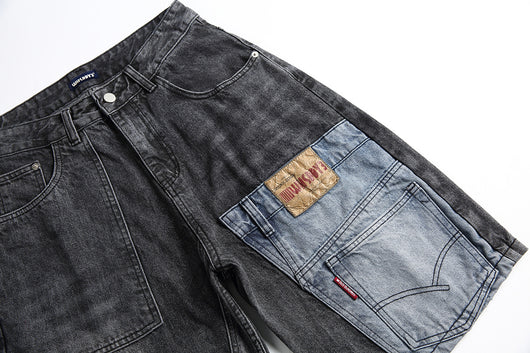 Shorts Camisa de Negocios Patchwork Denim Retro para Hombre - Image 10