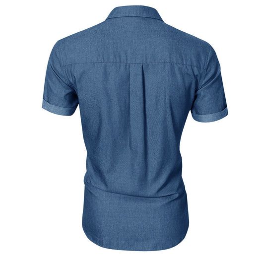 Camisa Denim Casual de Manga Corta sin Planchado para Hombre - Image 27