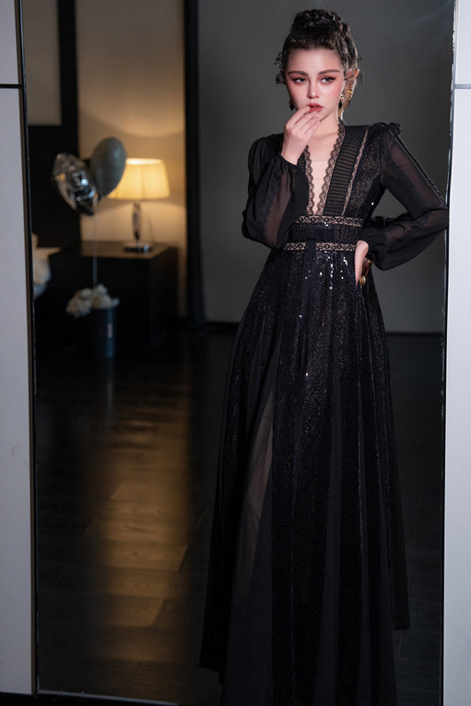 Vestido Largo Escote V con Bajo Amplio - Image 19