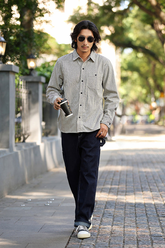 Camisa Retro de Rayas Verticales Manga Larga para Hombre - Image 20