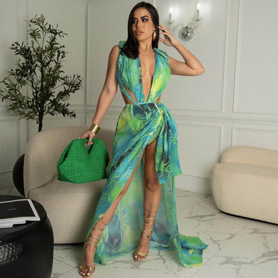 Traje de Baño Dos Piezas con Cardigan Estampado sin Mangas - Image 23