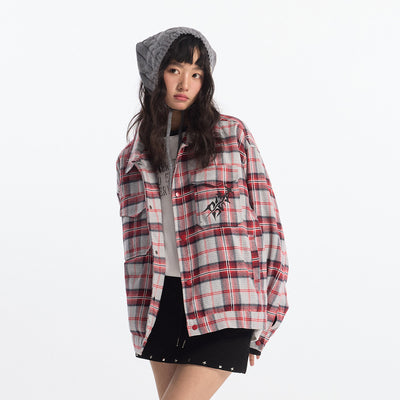 Camisa Tipo Jacket a Cuadros Holgada de Manga Larga Unisex - Image 30