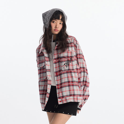 Camisa Tipo Jacket a Cuadros Holgada de Manga Larga Unisex - Image 30