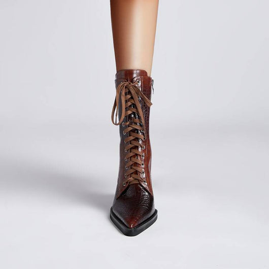 Botas Tacón Grueso Retro con Patrón de Piedra y Cordones - Estilo Fashion - Image 36