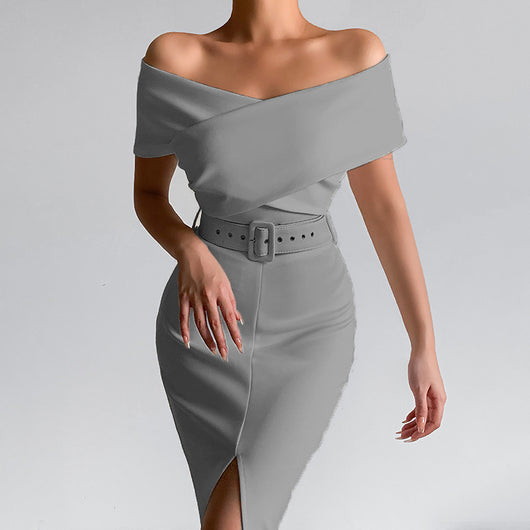 Falda Elegante con Hombro Descubierto y Abertura Lateral - Image 29
