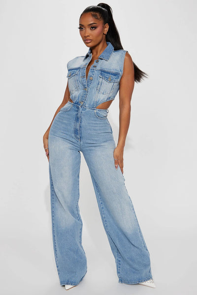 Jumpsuit Denim Elástico Slim Fit Cintura Alta Mujer - Image 11