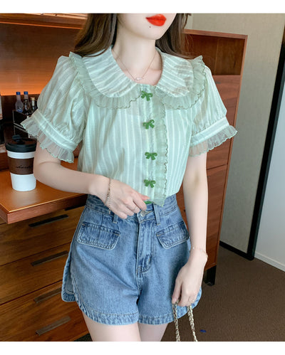 Blusa de Chifón con Cuello Muñeca y Mangas de Encaje - Image 9