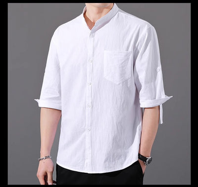 Camisa Hombre Manga Corta Algodón y Lino - Corte Suelto Moderno Talla Grande - Image 13