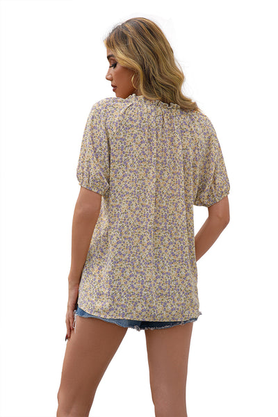 Camisa Suelta Casual con Estampado Floral Pequeño y Cuello en V - Image 29