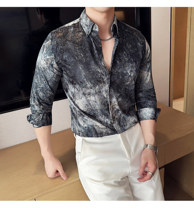 Camisa Tie-Dye Estampada Manga Larga Slim Fit para Hombre - Image 21