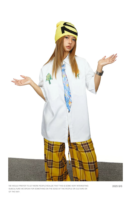 Camisa Suelta Unisex con Diseño de Corbata Pintada a Mano - Marca de Moda Japonesa - Image 22