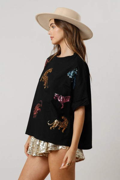 Blusa Tigre con Lentejuelas - Camiseta Holgada y Casual - Image 18