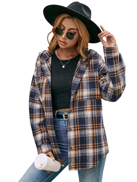 Chaqueta Abierta Casual de Cuadros con Capucha y Manga Larga - Image 15