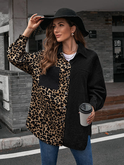 Blusa Suelta Estampado Leopardo Manga Larga Bicolor para Mujer - Image 16