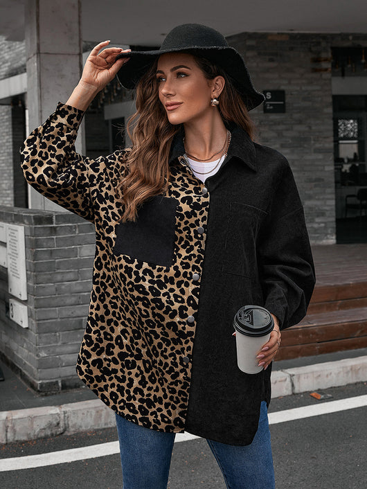 Blusa Suelta Estampado Leopardo Manga Larga Bicolor para Mujer - Image 16