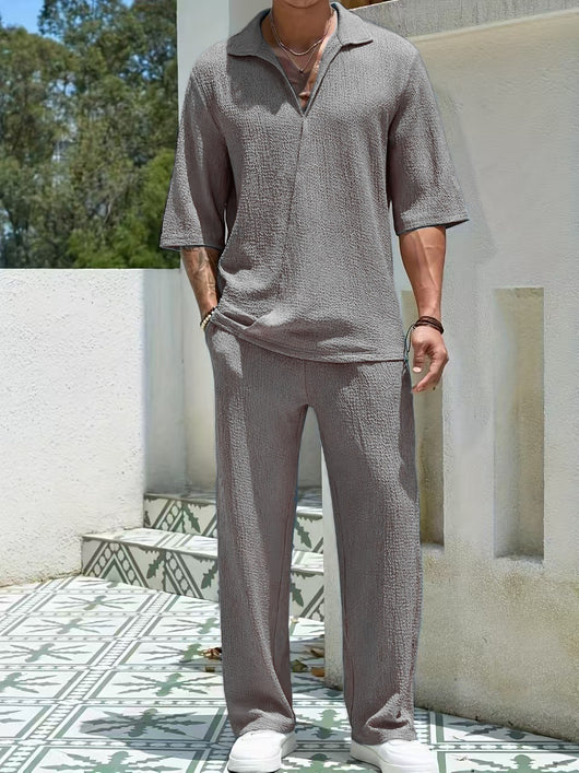 Conjunto Casual de Dos Piezas: Camisa Manga Corta y Pantalón Color Sólido - Image 21