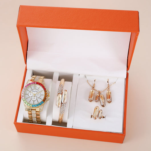 Conjunto de Accesorios en Acero Verde: Reloj, Anillo, Collar y Aretes de Cuarzo - Image 12