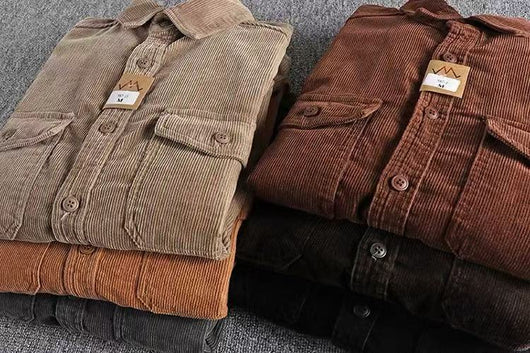 Camisa de Pana Vintage Lavada Manga Larga para Hombre - Image 21
